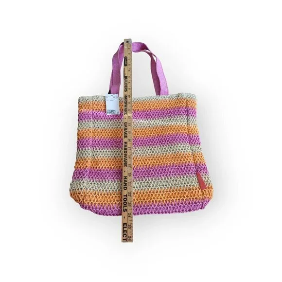 H&M Straw Crochet Oversized Beach Bag Pink Orange Tote NWT Summer Vacation - Picture 8 of 10